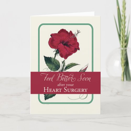 Heart Surgery Feel Better Red Hibiscus Flower Holiday Card