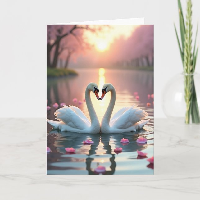 Heart Swans Golden Hour Love Card (Front)
