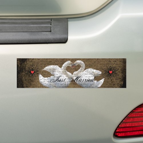 Heart Swans Love Birds Just Married Bumper Sticker