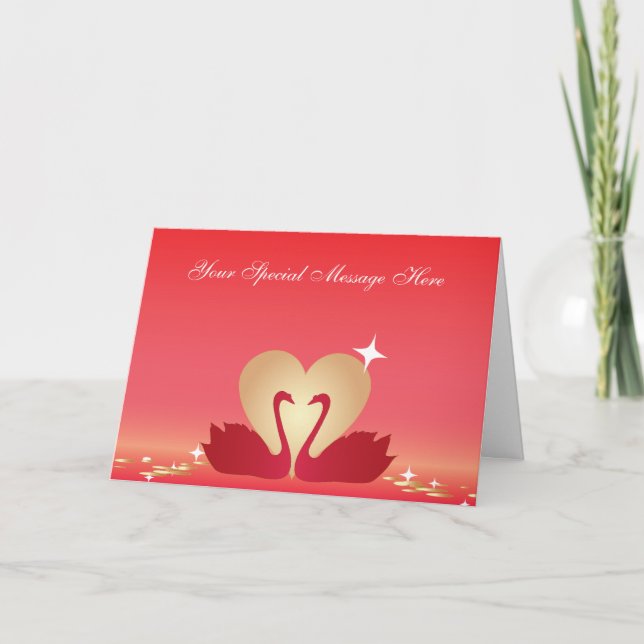 Heart Swans Silhouette Holiday Card (Front)