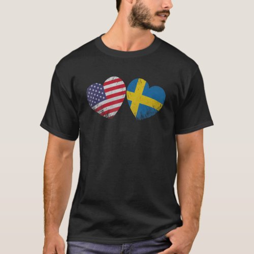 Heart Swedish American Flag Patriotic Family Herit T_Shirt