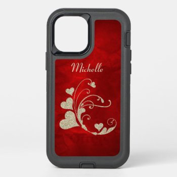 Heart Swirl Gold Faux Glitter Otterbox Defender Iphone 12 Pro Case by MegaCase at Zazzle
