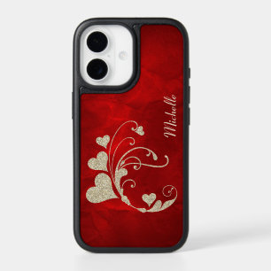 Heart Swirl Gold Faux Glitter Red iPhone 17 Case