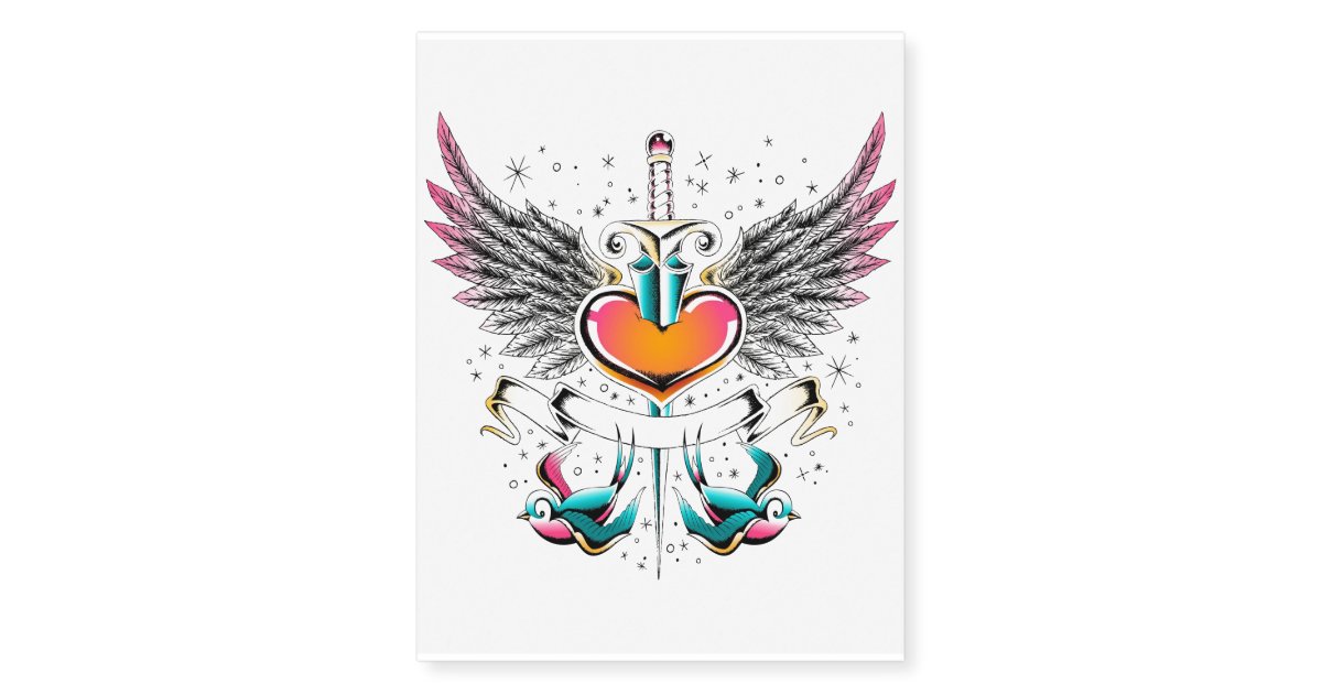 Heart Sword Wings Birds Tattoo Zazzle Com
