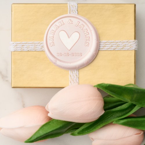 Heart Symbol 2 Names and Date Wedding Favor Simple Wax Seal Sticker