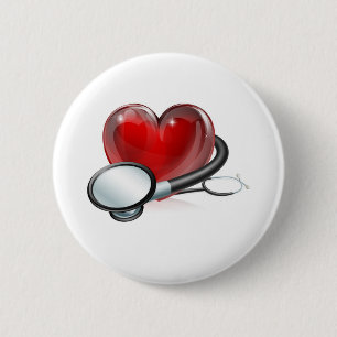 Heart symbol and stethoscope pinback button