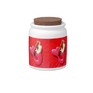 Heart-tailed redhead mermaid candy jar
