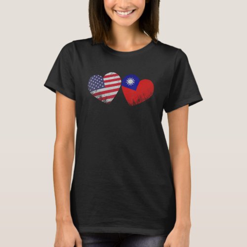 Heart Taiwanese American Flag Patriotic Family Her T_Shirt