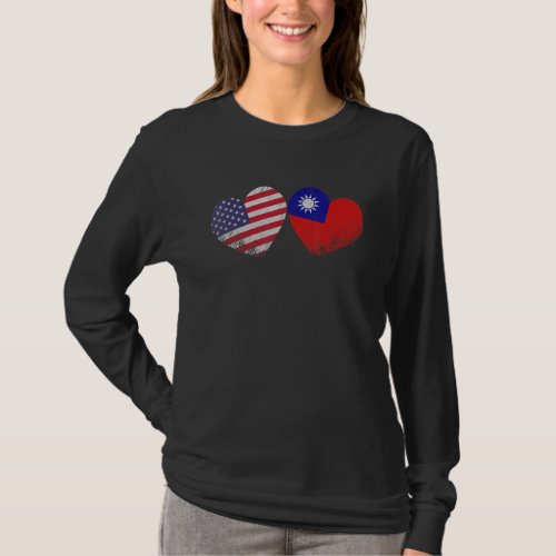 Heart Taiwanese American Flag Patriotic Family Her T_Shirt