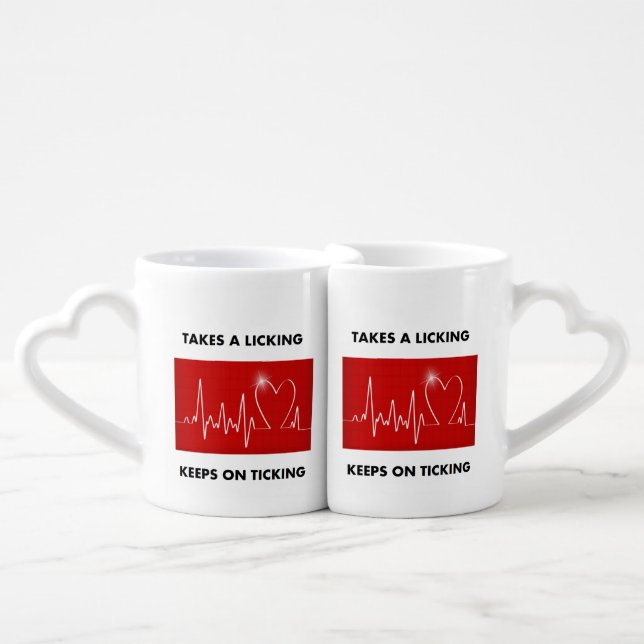 Heart - Takes a Licking, Keeps on Ticking Coffee Mug Set (Front Nesting)