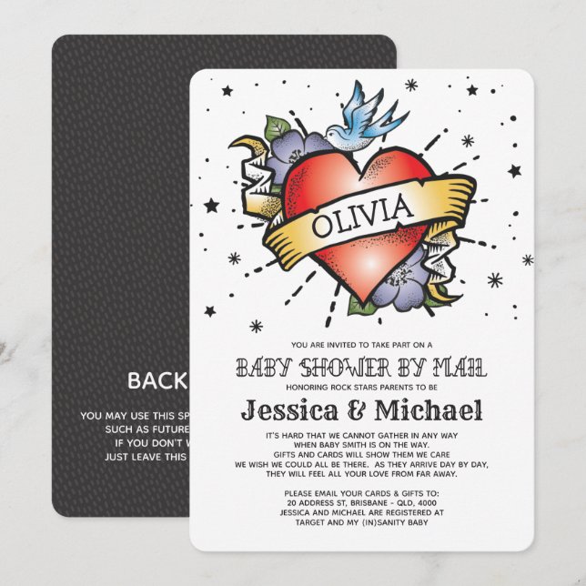 Heart Tattoo Baby Shower By Mail Invitation (Front/Back)