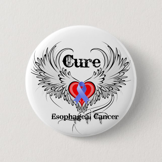 Heart Tattoo Wings - Cure Esophageal Cancer Button (Front)