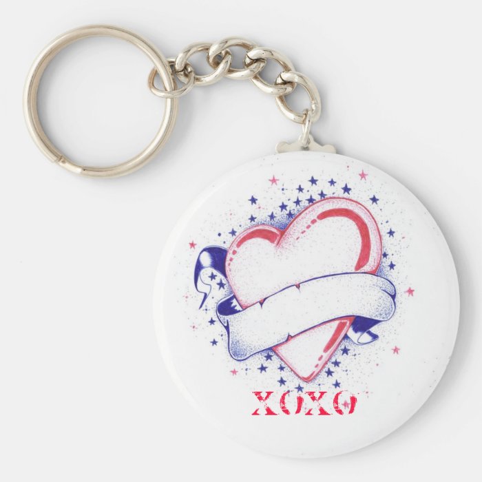 Heart Tattoo Xoxo with ribbon banner Keychains