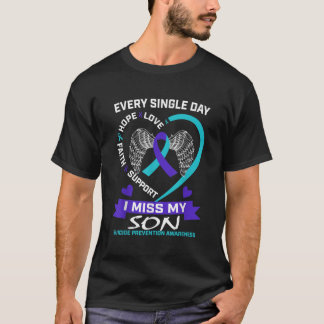 Heart Teal Purple I Miss My Son Suicide Awareness T-Shirt