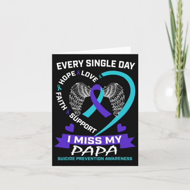 Heart Teal Purple I Miss Papa Suicide Awareness Pr Card (Front)