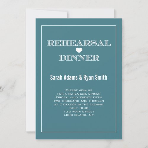 Heart Teal Wedding Rehearsal Dinner Invitations