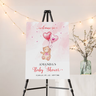 Heart Teddy Bear Balloon Baby Shower Welcome Sign