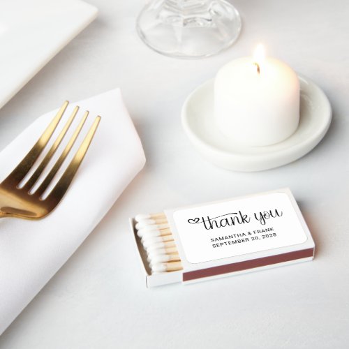 Heart Thank You Typography Wedding Matchboxes
