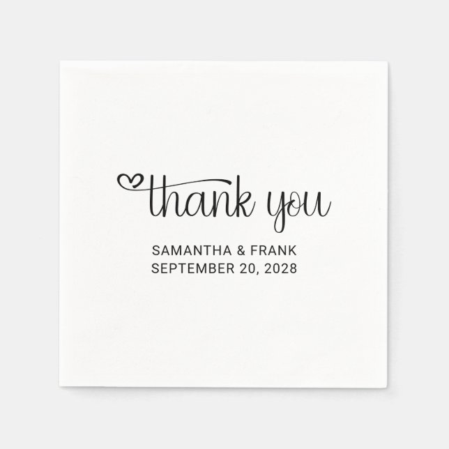 Heart Thank You Typography Wedding Napkins (Front)