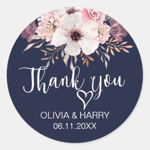 Heart Thank You Wedding Favor Stickers  Navy Blue
