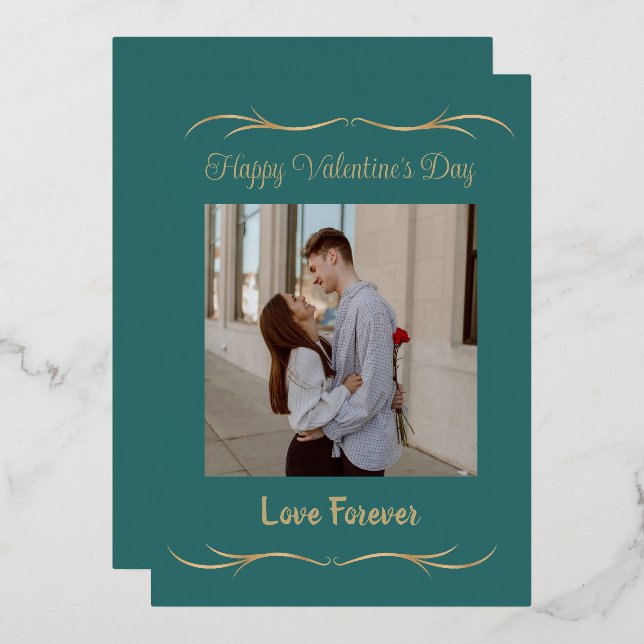 Heart-Themed Valentine’s Day Picture Frame Foil Holiday Card (Front/Back)