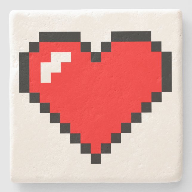 Heart Thief 8 Bit Pixel Art - Funny Geeky Gamer Stone Coaster (Front)
