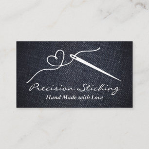 Heart Thread Needle Denim Material Business Card