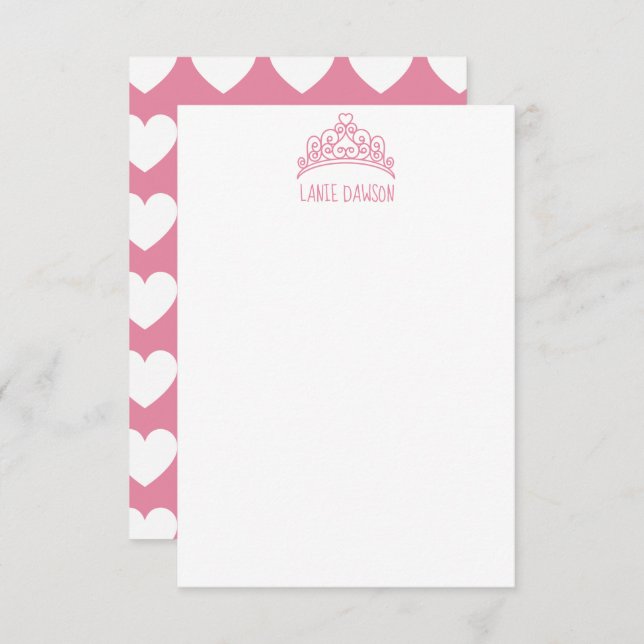 Heart Tiara Crown Personalized Note Cards (Front/Back)