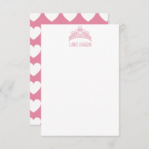 Heart Tiara Crown Personalized Note Cards