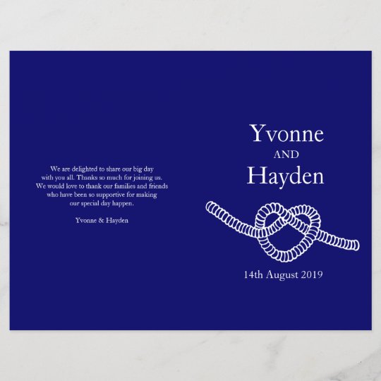 Heart Tie The Knot Dark Blue Wedding Programs Zazzle Com