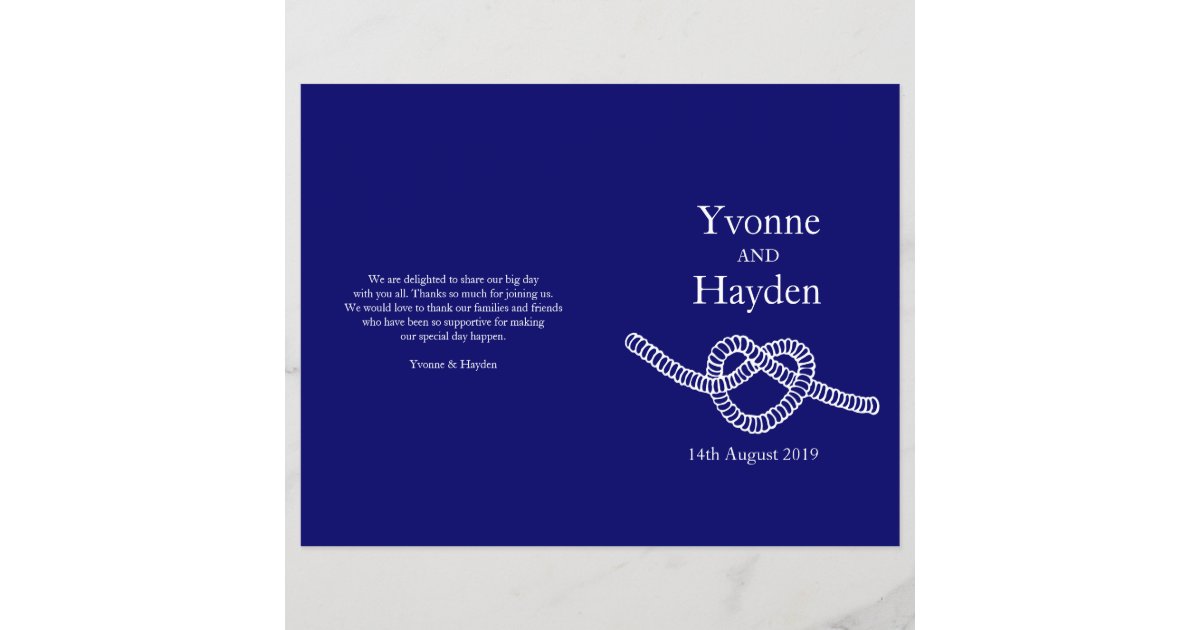 Heart Tie The Knot Dark Blue Wedding Programs Zazzle Com