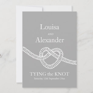 Heart tie the knot wedding gray white invitation