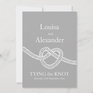 Heart tie the knot wedding gray white invitation