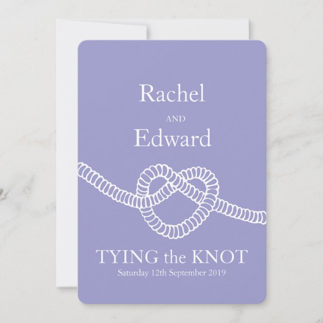 Heart tie the knot wedding purple white invitation (Front)