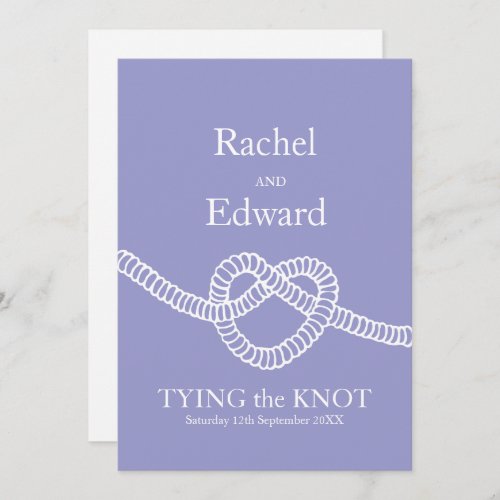Heart tie the knot wedding purple white invitation