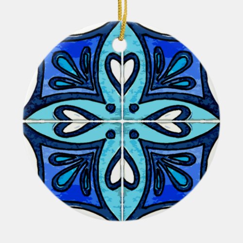 Heart Tiles Inspired by Portuguese Azulejos Blue Ceramic Ornament