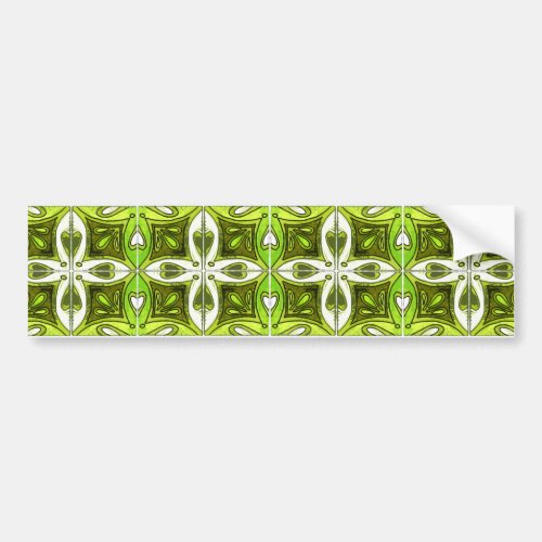Heart Tiles Inspired by Portuguese Azulejos Green Bumper Sticker