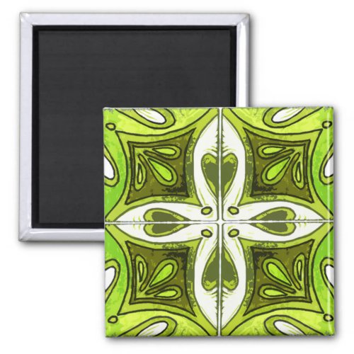 Heart Tiles Inspired by Portuguese Azulejos Green Magnet