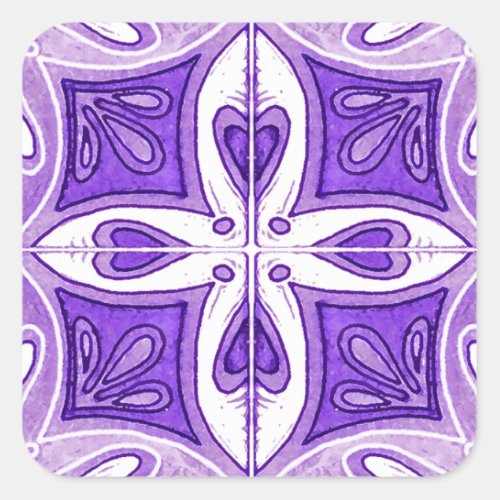 Heart Tiles Inspired by Portuguese Azulejos Purple Square Sticker