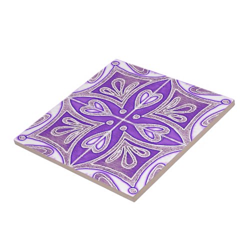 Heart Tiles Inspired Portuguese Azulejos Lavender