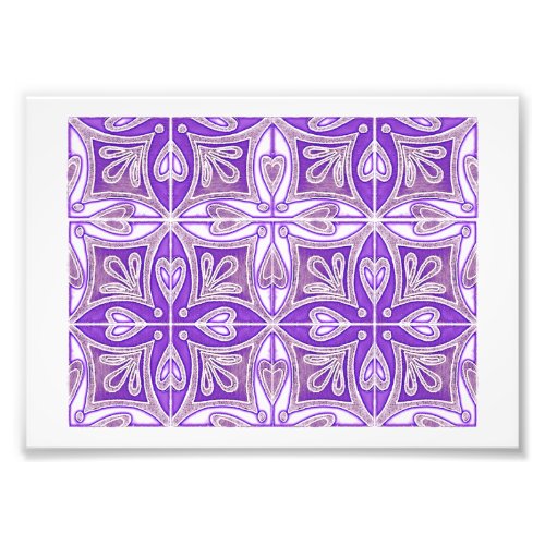 Heart Tiles Inspired Portuguese Azulejos Lavender Photo Print