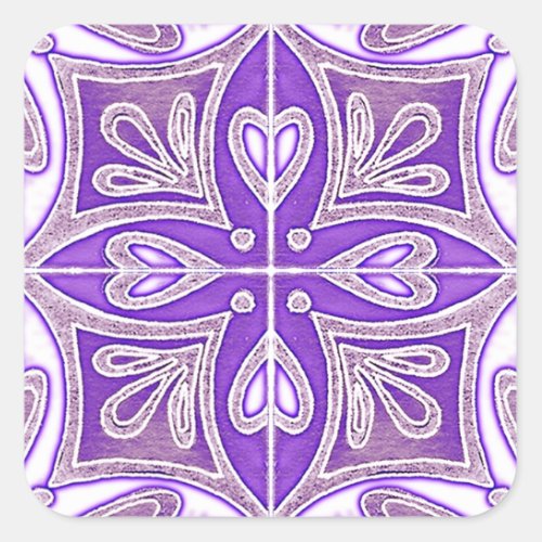 Heart Tiles Inspired Portuguese Azulejos Lavender Square Sticker