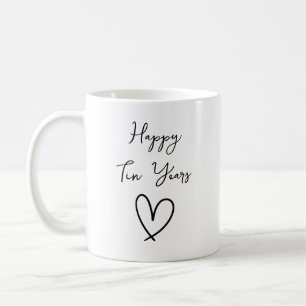 Heart Tin Year Anniversary Mug, Personalized 10th Coffee Mug