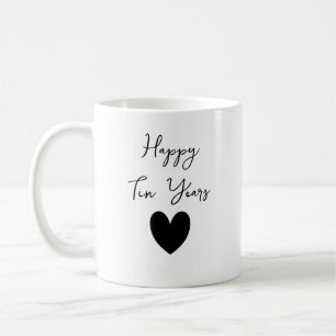 Heart Tin Year Anniversary Mug, Personalized 10th  Coffee Mug