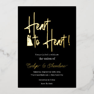 Heart to Heart Gold & White Foil Engagement Invita Invitation
