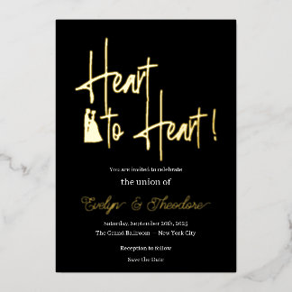 Heart to Heart Gold & White Foil Engagement Invita Invitation
