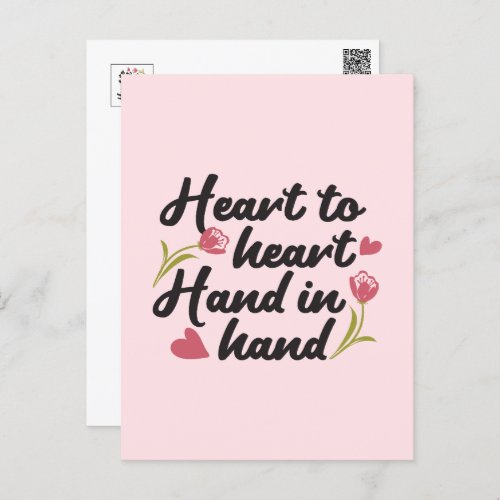 Heart to Heart Hand to Hand _ Romantic Quote Postcard