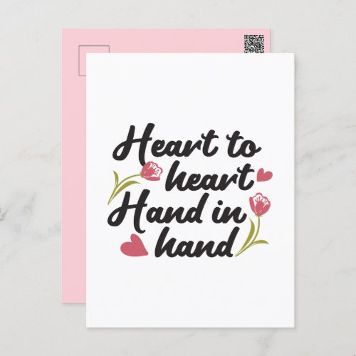 Heart to Heart Hand to Hand _ Romantic Quote Postcard