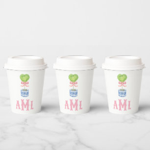 Heart Topiary Garden Monogram Paper Cups
