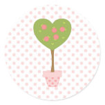Heart Topiary with Pink Roses Classic Round Sticker